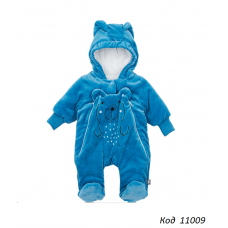 ЛяЛя Комбінезон велюр синтепон на трикотажі для хлопчика 8ВЛ061(8-10) БЛАКИТНИЙ  56,62.68.74  1шт