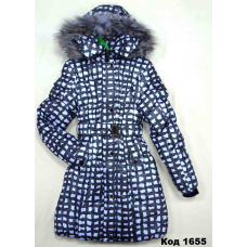 Ch Пальто зимове для дівчинки синтапон на флісі Moonbox 140-158 клітка синій (R)  4(1)шт