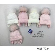 Grands  Шапка в'язана на флісі для дівчинки (на зав'язках) А-967 F   38-40  5шт.