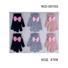 YO од.Перчатки для дівчинки в'язані  RED-0070G Акрил  БАНТІК  розмір 16,18   6 шт