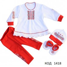 LD Комплект інтерлок для дівчинки ВИШИВКА червоні штани 3/4предмети 68,74,   1 шт.