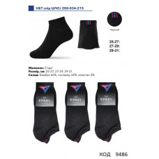 V&T Шкарпетки бавовняні чоловічі короткі ШЧСг 200-034-215  25-27/27-29  ЧОРНИЙ 12(3)шт
