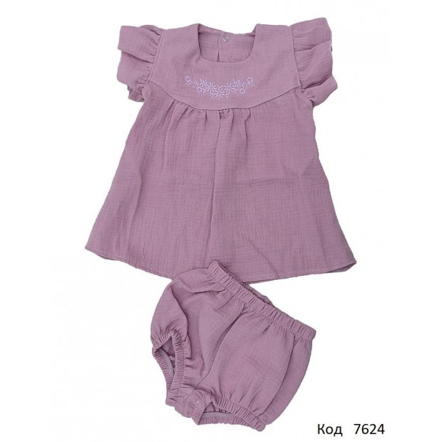 БМ Сукня с трусиками МУСЛІН 11521 кольорові  68,74,80  3шт.