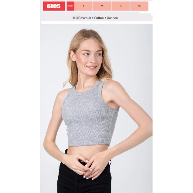 BR  Топ для дівчинки подовженний РУБЧИК 6105,20  СІРИЙ   ПІДЛІТОК S/M/L/XL   6(3) шт.
