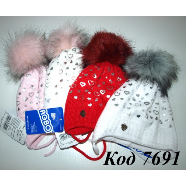 Agbo  Шапка в'язана на флісі для дівчинки (на зав'язках)  A-23-1744   42-44 5(4) шт