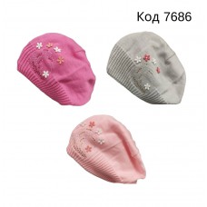 ."Берет в'язаний для дівчинки   "Квіти" 50-52  3шт