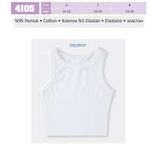 BR  Топ для дівчинки подовженний РУБЧИК 4105,01  БІЛИЙ  підліток   06,07,08   6(3) шт.