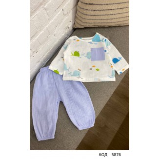 ББ Костюм (Сорочечка + штани) для хлопчика МУСЛІН малюнок   68,74,80,86  4 шт