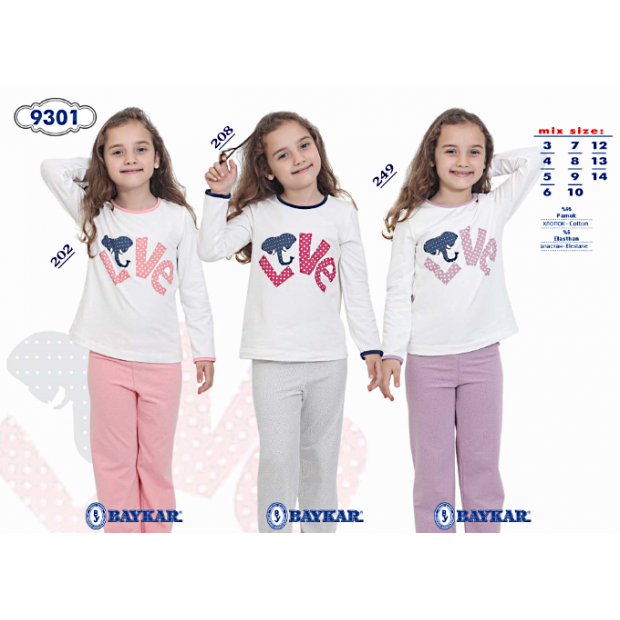 BR Піжама для дівчинки 03-06 стрейч/бавовна  9301    3-6  4 шт.