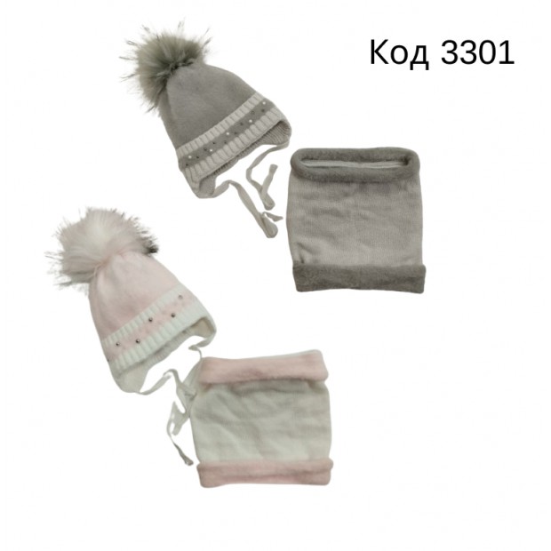 Ambra  Шапка+хомут в'язана на флісі для дівчинки (на зав'язках) Е-20  44-46   1(2) шт