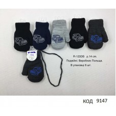 PAK дв.Рукавиці для хлопчика в'язані R-123 DB Акрил/махра  "АВТО"  розмір 14,  6 шт