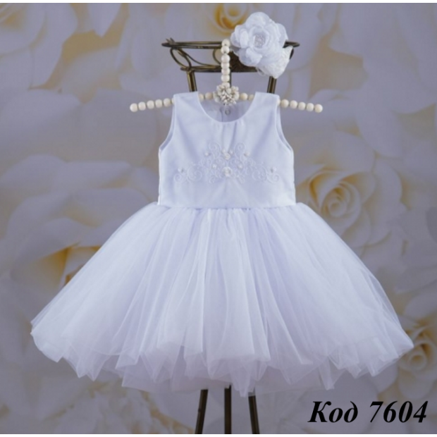 Bts Сукня святкова атлас + фатин "НАСТЮША" з пов'язкою БІЛИЙ   80,86,92,98   1шт