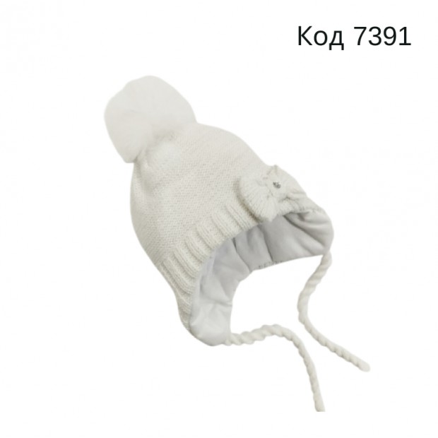 Yo Шапка в'язана ІЗОСОФТ на трикотажі для дівчинки (на завязках)  Білий 42-44 5(1)шт