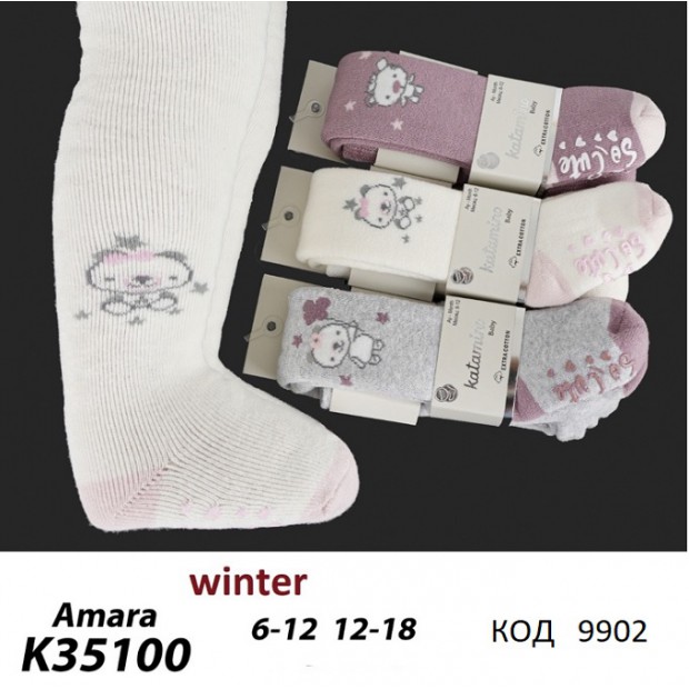 ArtiKatamino Колготки махрові для дівчинки ясельні ABS К35100  МІКС 6-12//12-18   3шт.