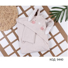 Tr Рушник куточок + рукавичка махра BEBESSİ 4201 "Вуха" 75*80 1 шт