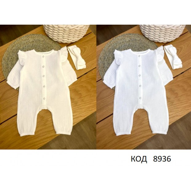 ББ Комбинезон для дівчинки з повязкою МУСЛІН МЕТЕЛИК однотон БІЛИЙ/МОЛОЧНИЙ  68,74  4 шт