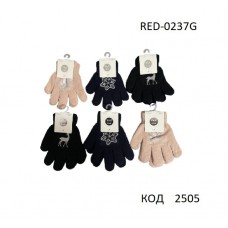 YO од.Перчатки для дівчинки в'язані  RED-0237G Акрил  світловідбив. принт  розмір 14,16,18   6 шт