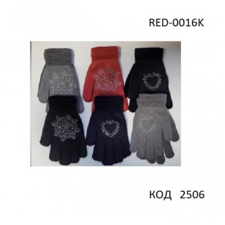YO од.Перчатки жіночі акрил RED-0016K  СТРАЗИ .21 розмір. 6 )шт