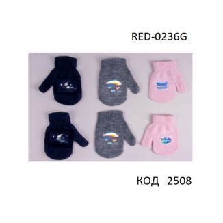 YO од.Рукавиці для дівчинки в'язані  RED-0236G Акрил  світловідбив. принт  розмір 14   6 шт