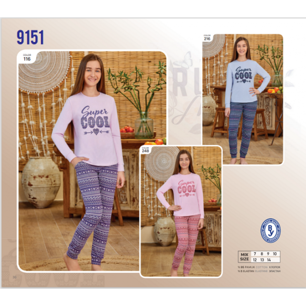 BR Піжама для дівчинки 12,13,14 стрейч/бавовна  9151    12,13,14  3 шт.