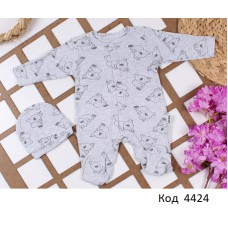 Tr Комбінезон інтерлок рубчик УНІ BEBİO 5018  "Коала" пряма застібка 3,6,9,12  4шт