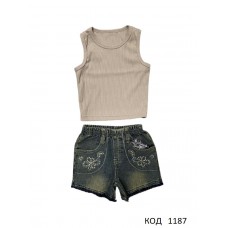 Ukr Коcтюм для дівчинки(Топ+шорти джинс) 98-110  3шт.