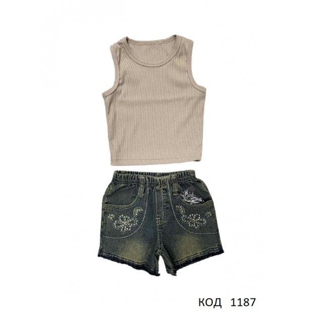 Ukr Коcтюм для дівчинки(Топ+шорти джинс) 98-110  3шт.