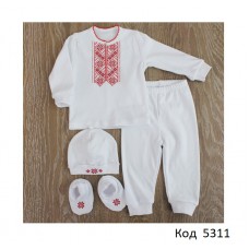 LD Костюм для хлопчика інтерлок ВИШИВАНКА червона 4 предмети 56-80   1шт