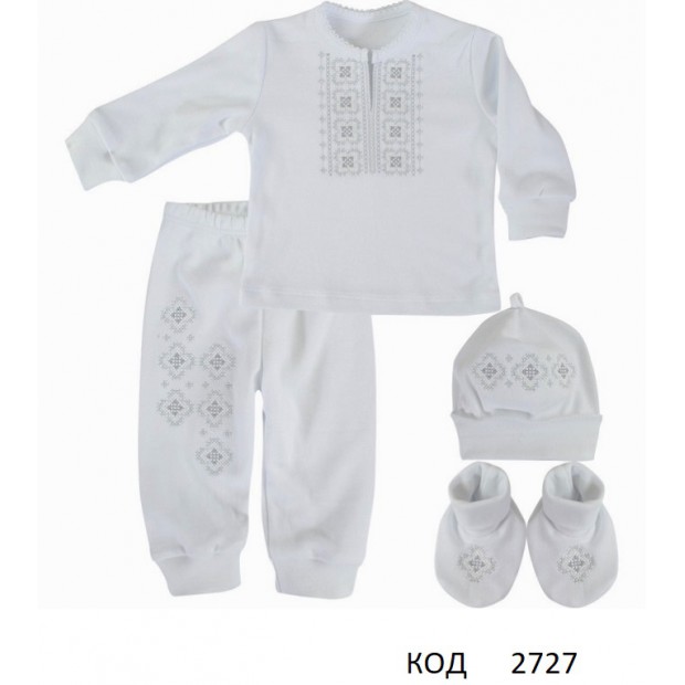 LD Комплект інтерлок ВИШИВКА сіра кубики  3/4предмети 62,68, БІЛИЙ  1 шт.