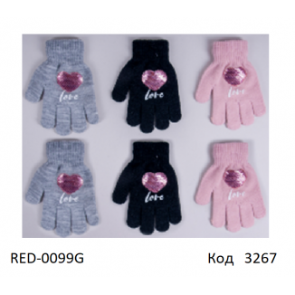 YO од.Перчатки для дівчинки в'язані  RED-0099G Акрил  ПАЄТКИ  12,14,16 розмір.  6 шт