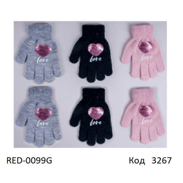 YO од.Перчатки для дівчинки в'язані  RED-0099G Акрил  ПАЄТКИ  12,14,16 розмір.  6 шт