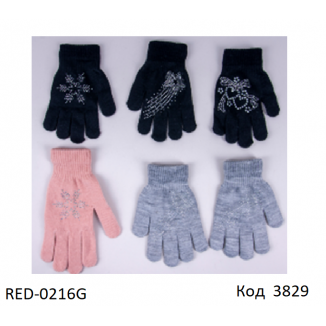 YO од.Перчатки для дівчинки в'язані  RED-0216G Акрил  СТРАЗИ  розмір 16  6 шт