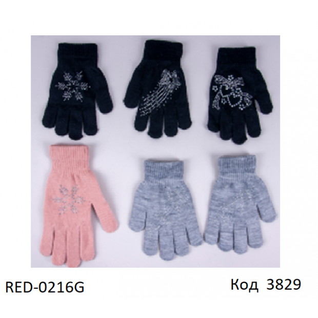 YO од.Перчатки для дівчинки в'язані  RED-0216G Акрил  СТРАЗИ  розмір 16  6 шт