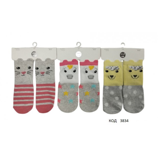 YO Шкарпетки для дівчинки SKA-0065G 3D силікон мікс кольорів 17-19//23-26  6(3) шт