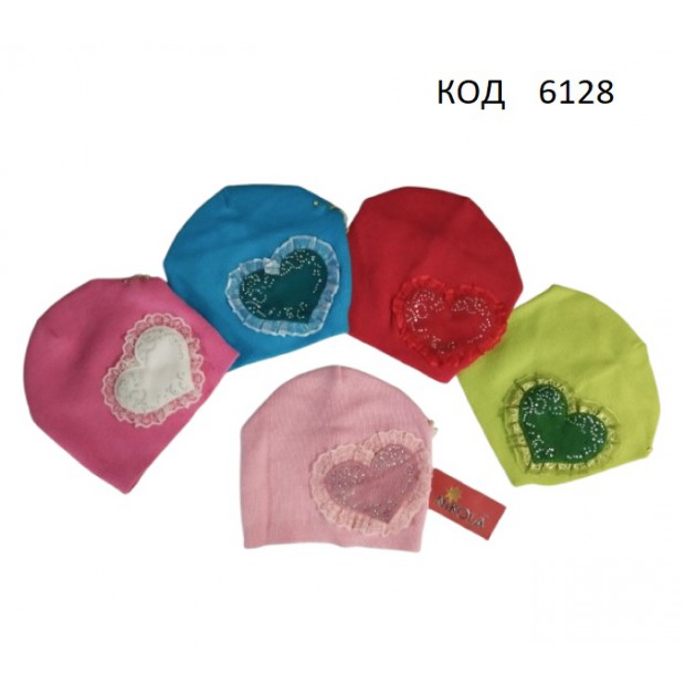 ."Нікола"Шапка в'язана для дівчинки "Сердечко"  48-50  5шт