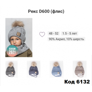 ALexШапка на завязке вязка флис РЕКС D600 мальчик  48-52   5шт.
